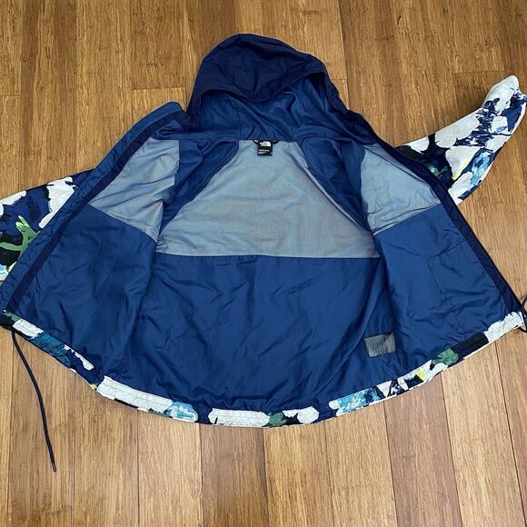The North Face Windbreaker Rain Jacket Hooded Floral Lightweight Blue Large - Picture 3 of 9